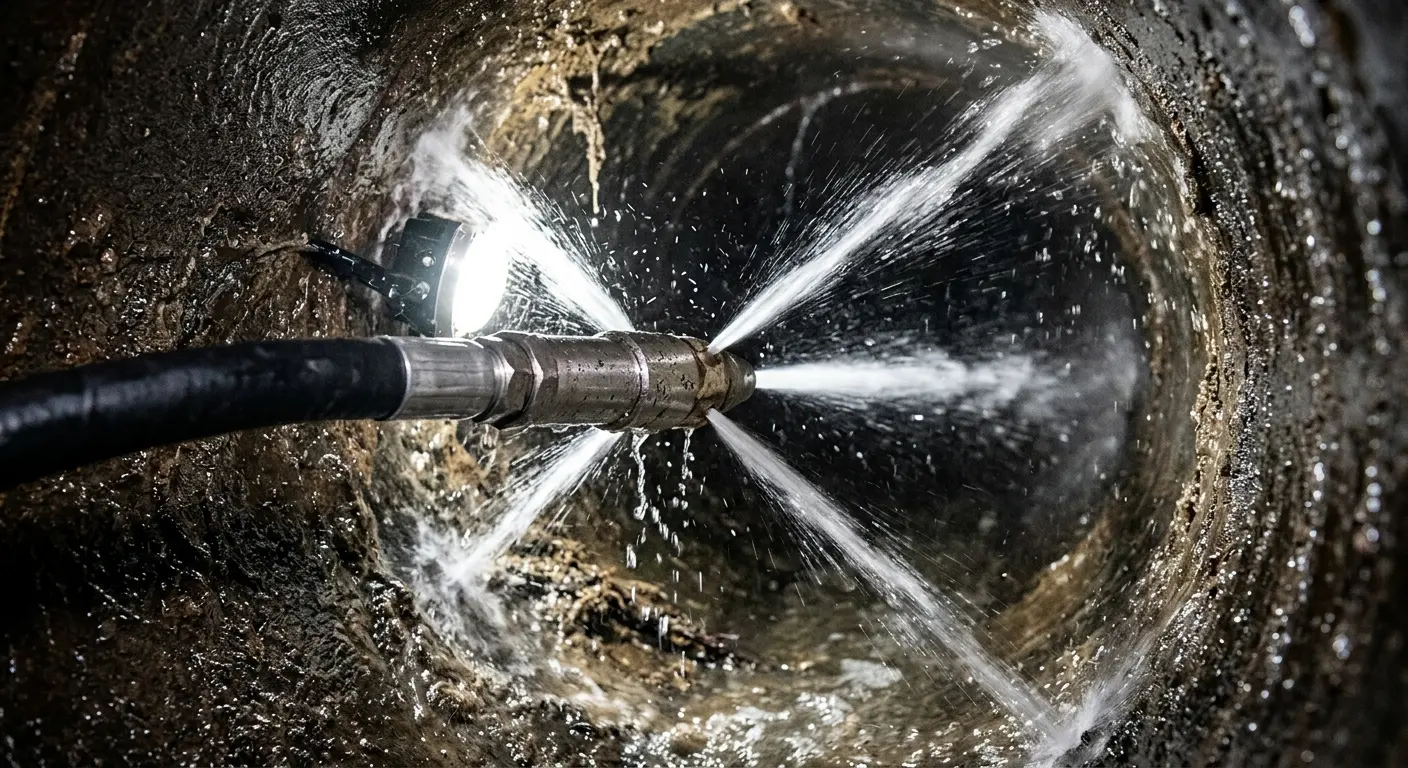 High-pressure hydro jetting nozzle cleaning sewer pipe for Sewer Line Relining in Centerville